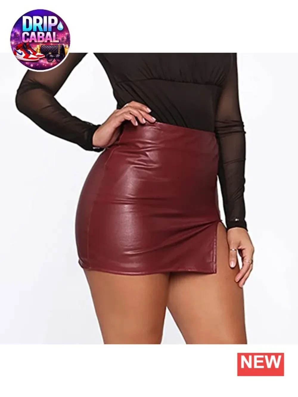 Faux Leather Mini Skirt Bodycon High Waist Side Split Club Dress